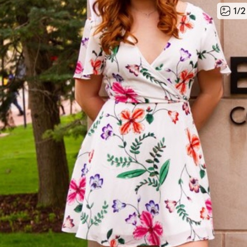 Express Floral Mock Wrap Dress